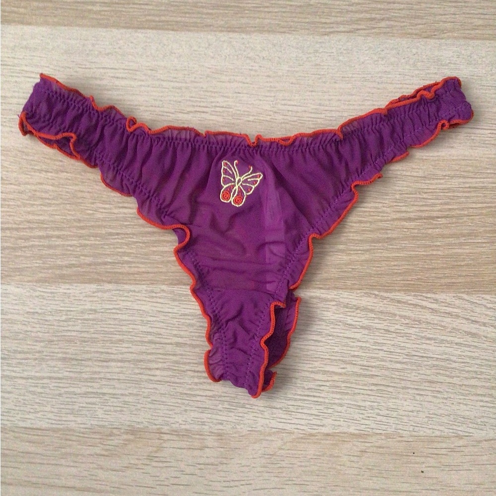 Out From Under Scrunchy Mesh Thong with Butterfly Accent